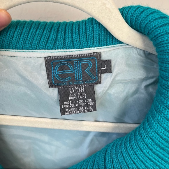 Vtg varsity Bomber Jacket 80s Blue Wool Preppy Colorful Retro sporty bright cute - Picture 11 of 13